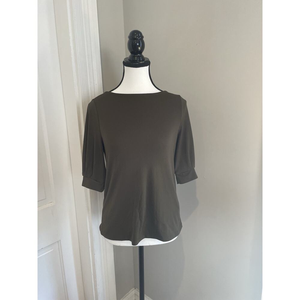 H&M Women’s Green Blouse Puff Sleeve Size XS Dark Olive Green